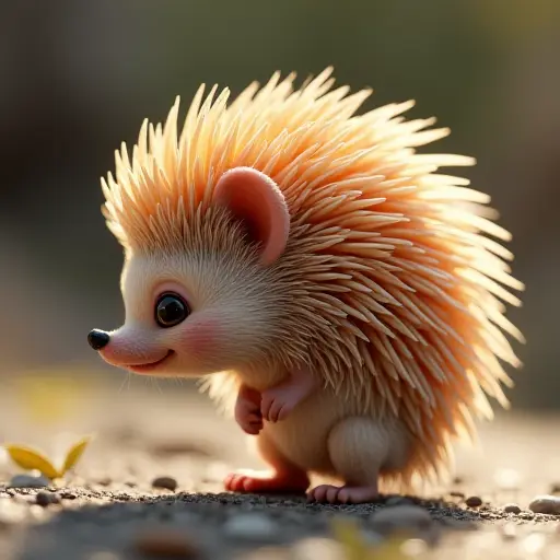 8k hyper real octane render blender of a baby hedgehog from the side view