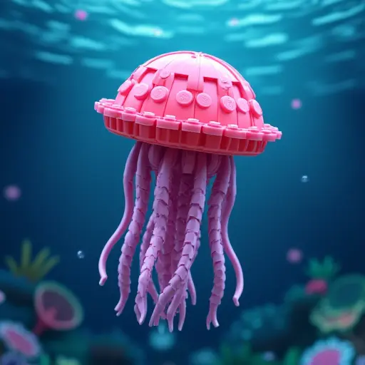 LEGO style of a jellyfish from the side view