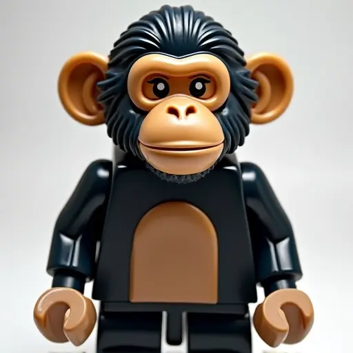 LEGO style of a chimpanzee from the front view