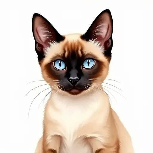 Watercolor style of a siamese cat from the front view