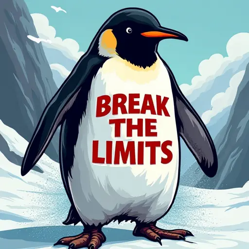 penguin, T-shirt, slogan Break the Limits, action style