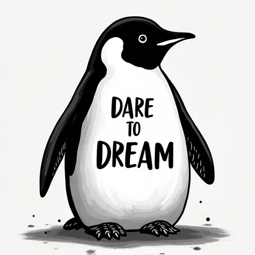 penguin, T-shirt, slogan Dare to Dream, inspirational style