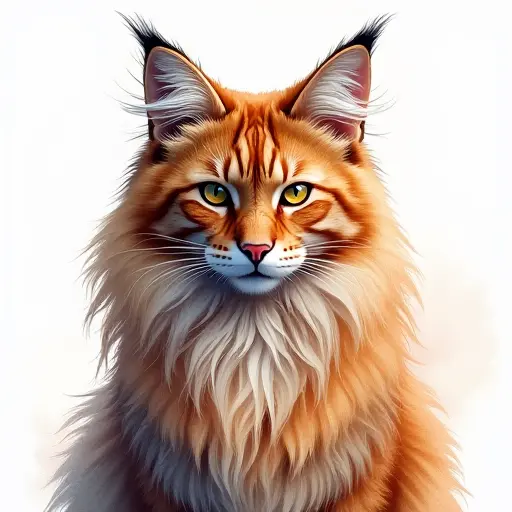 Watercolor style of a maine coon from the front view