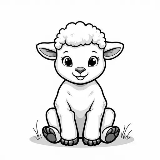 black and white simple line drawing of a baby lamb from the front view