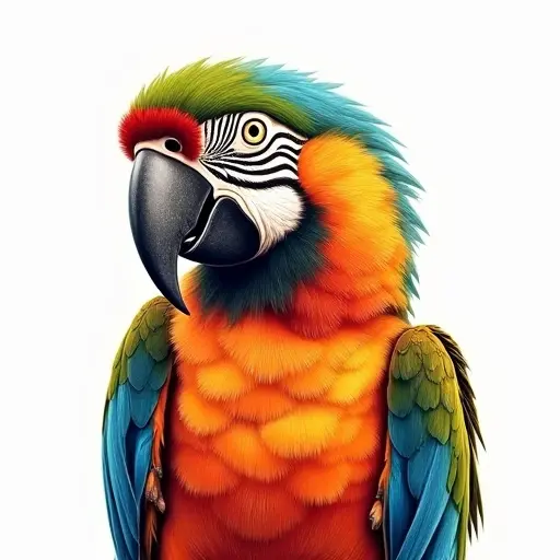 colored pencil drawing style of a parrot from the front view