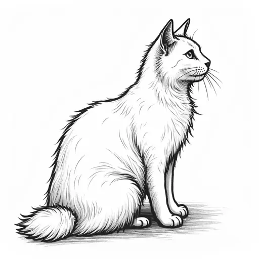 black and white simple line drawing of a british longhair from the side view