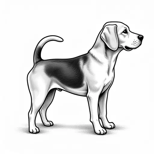 clean black and white hand-drawn outlines of a beagle from the side view