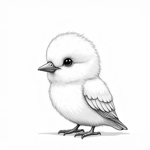 clean pencial outline sketch of a baby bird from the front view