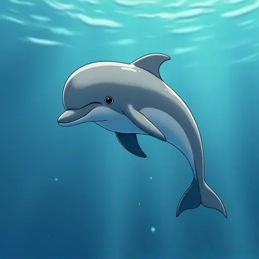 studio ghibli style of a baby dolphin from the side view