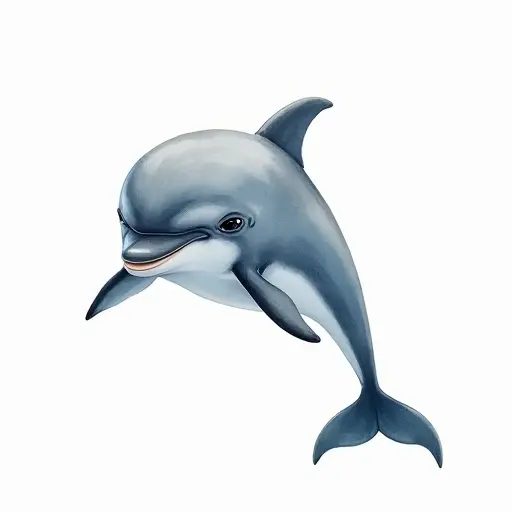 watercolor style of a baby dolphin from the front view