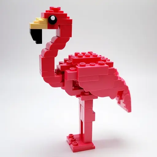 LEGO style of a flamingo from the side view