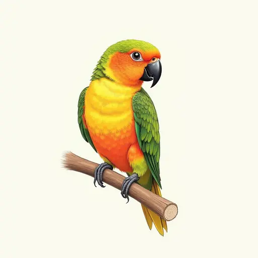 colored pencil drawing style of a orange-cheeked parrot