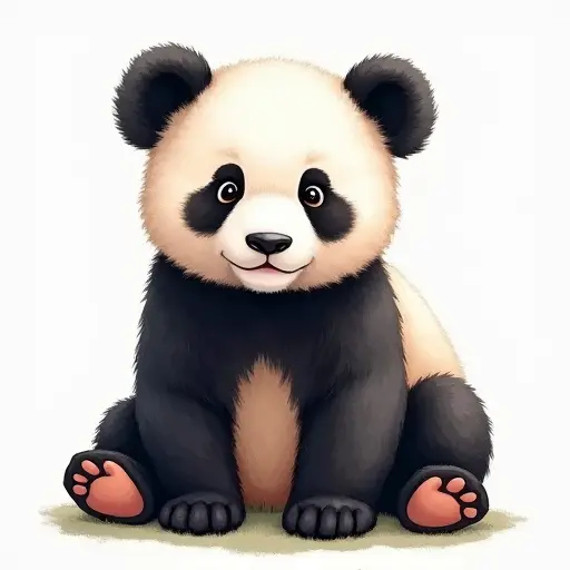 watercolor style of a baby panda from the front view