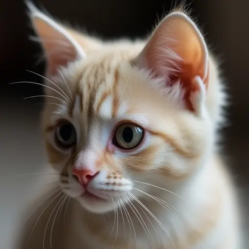 Smooth-furred short-haired cat, with expressive eyes and a curious look.