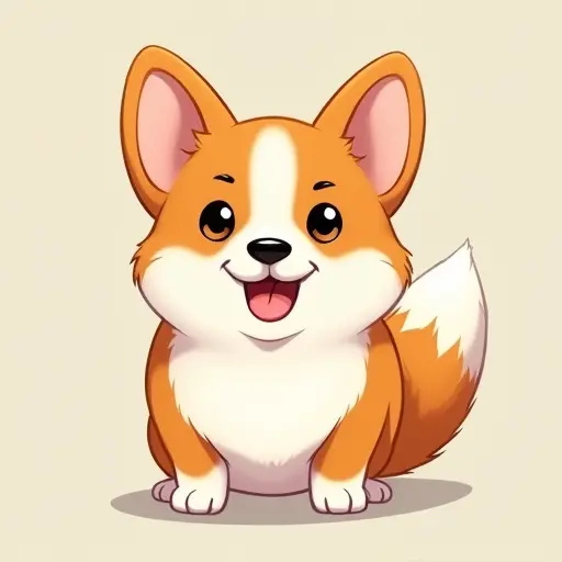 studio ghibli style of a corgi from the front view