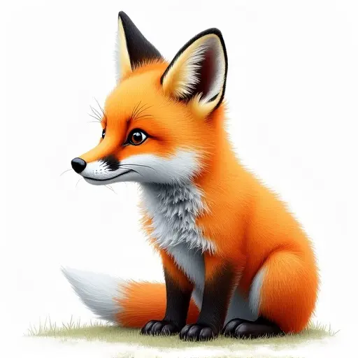 colored pencil drawing style of a baby fox from the side view