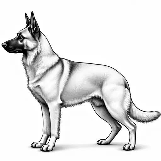 clean hand-drawn outlines of a german shepherd from the side view