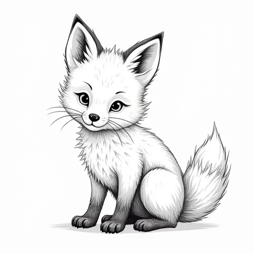 clean hand-drawn outlines of a baby fox from the side view