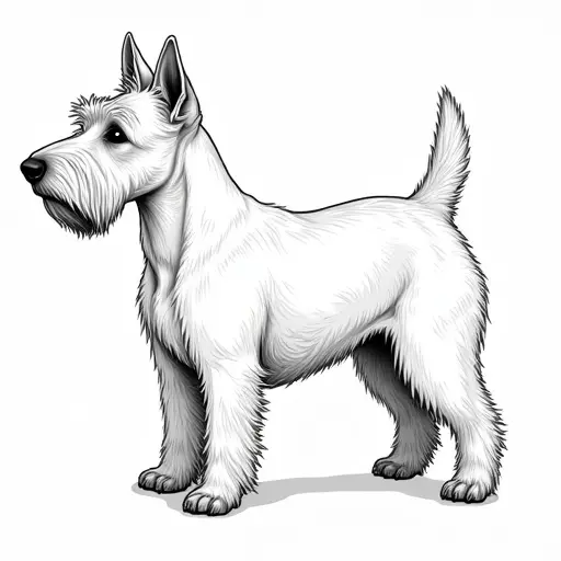 black and white simple line drawing of a west highland white terrier from the side view