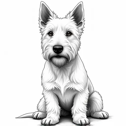 clean hand-drawn outlines of a west highland white terrier from the front view