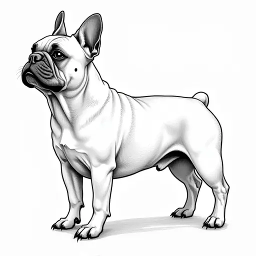 clean hand-drawn outlines of a french bulldog from the side view