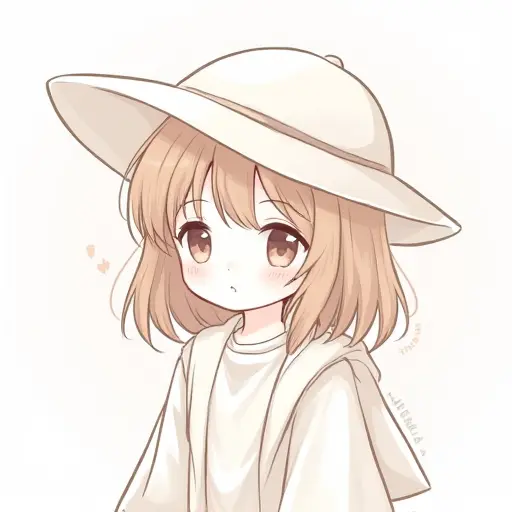 A cute girl wearing a hat, drawn with soft lines and subtle shading, giving a gentle look.