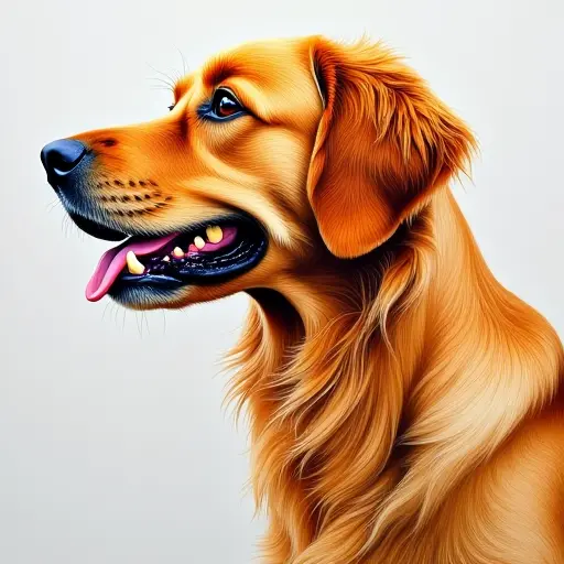 pointillism painting of a golden retriever from the side view