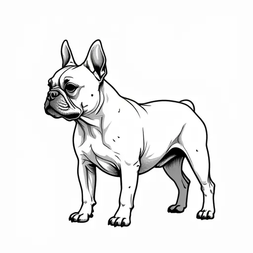 black and white simple line drawing of a french bulldog from the side view