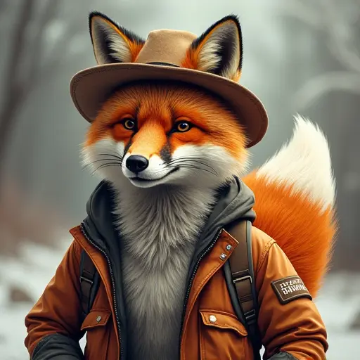 fox, hat, slogan Keep Moving Forward, progress style