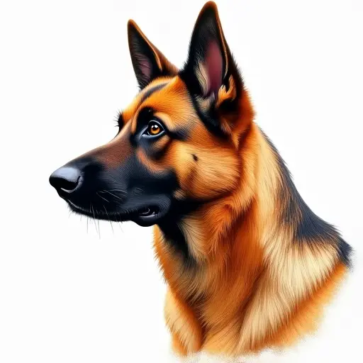 colored pencil drawing style of a german shepherd from the side view