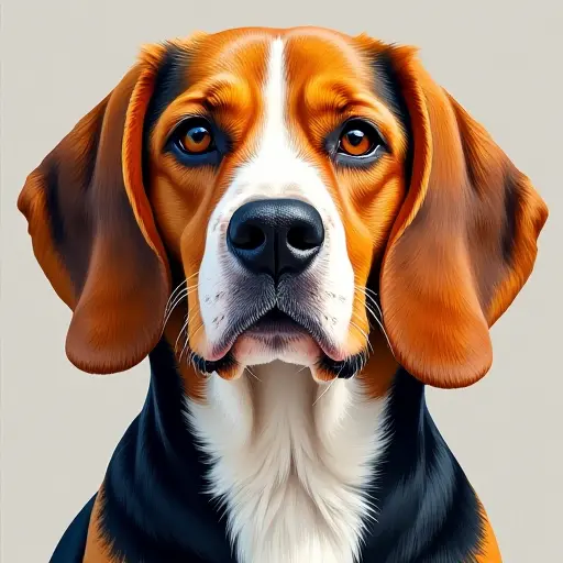 pointillism painting of a beagle from the front view