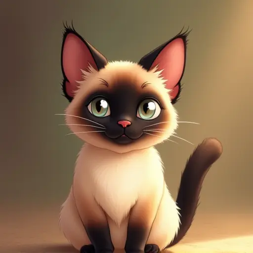 studio ghibli style of a siamese cat from the front view