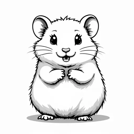 clean pencial outline sketch of a baby hamster from the front view