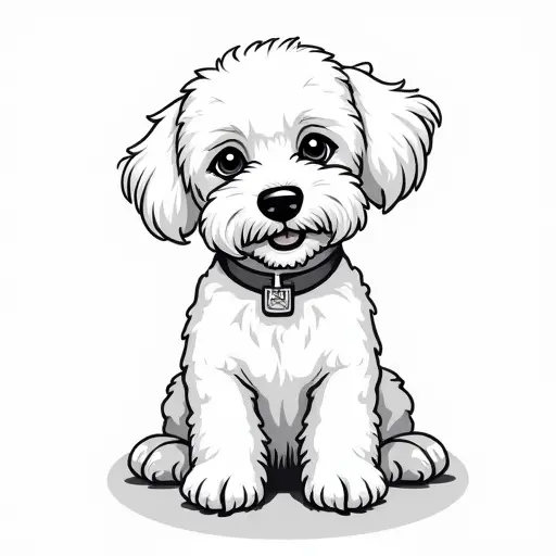 clean black and white hand-drawn outlines of a bichon frise from the front view