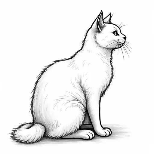 clean hand-drawn outlines of a persian cat from the side view