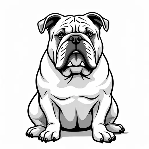 clean black and white hand-drawn outlines of a bulldog from the front view