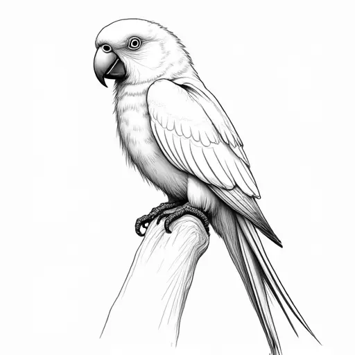 clean pencial outline sketch of a parrot from the front view