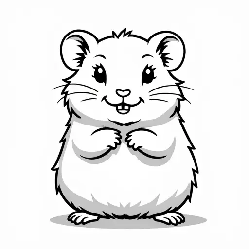 black and white simple line drawing of a baby hamster from the front view