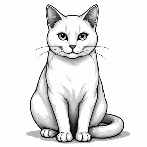 clean hand-drawn outlines of a british shorthair from the front view