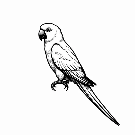 black and white simple line drawing of a parrot from the side view