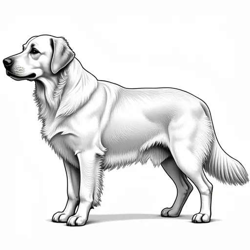 clean pencial outline sketch of a golden retriever from the side view