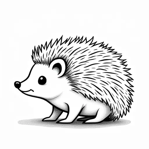 black and white simple line drawing of a baby hedgehog from the side view