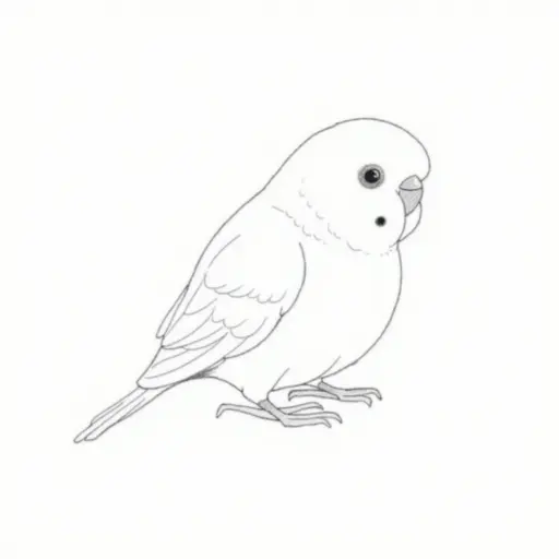 clean black and white hand-drawn outlines of a budgerigar