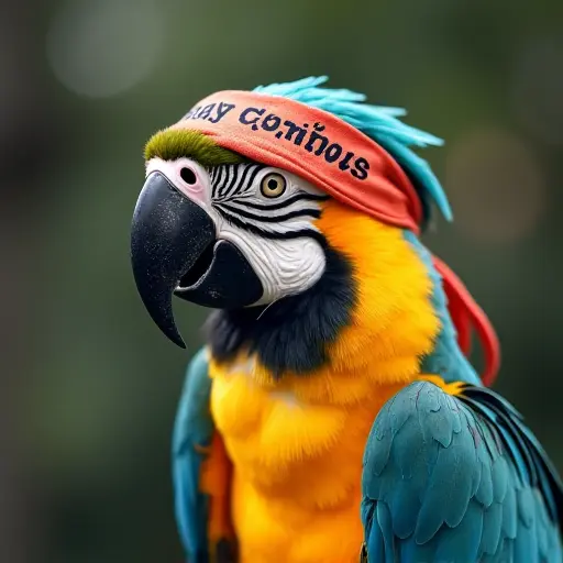 parrot, headband, slogan Stay Curious, intellectual style