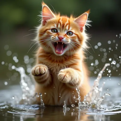 hd photo of A rasta cat playfully splashing water with its paws, showing a mischievous expression.