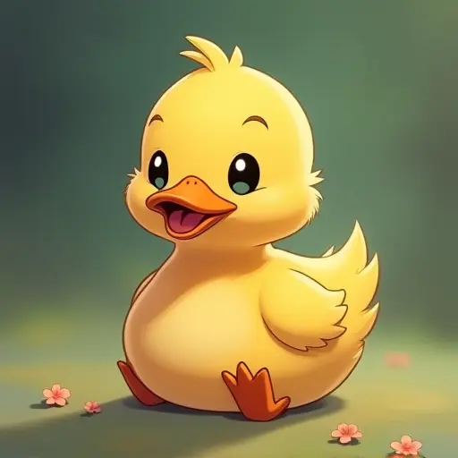 studio ghibli style of a baby duck from the front view