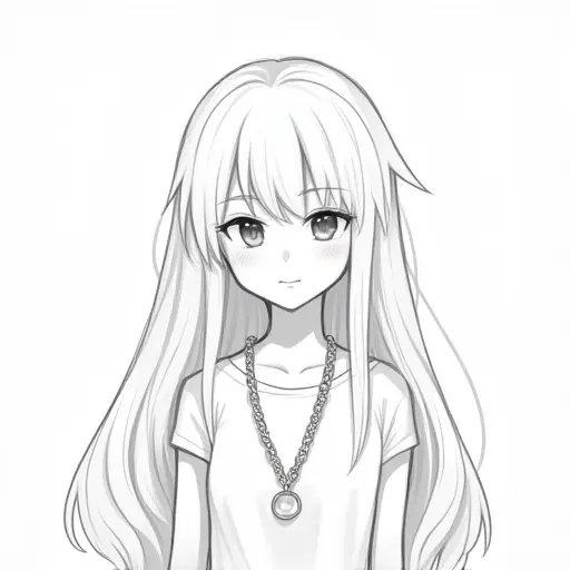 A girl with long hair and a necklace, sketched with clean lines and soft shading to emphasize the accessory.