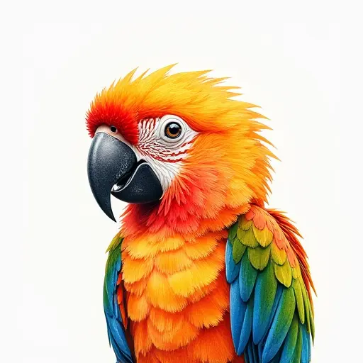 Crayon-style little parrot with detailed head