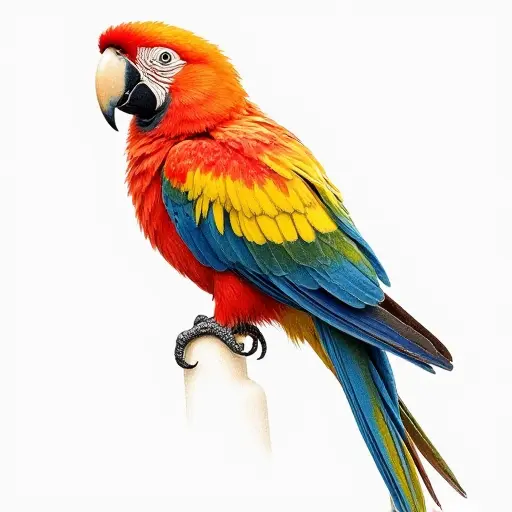 colored pencil drawing style of a parrot from the side view