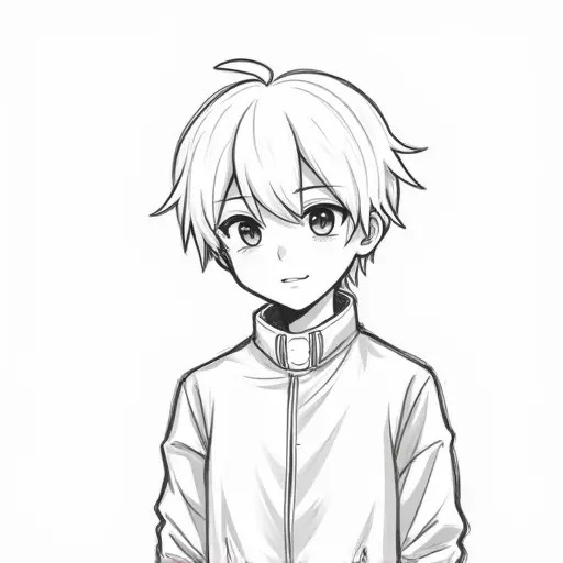 A boy with a jacket and short hair, sketched with soft pencil strokes and minimal shading.